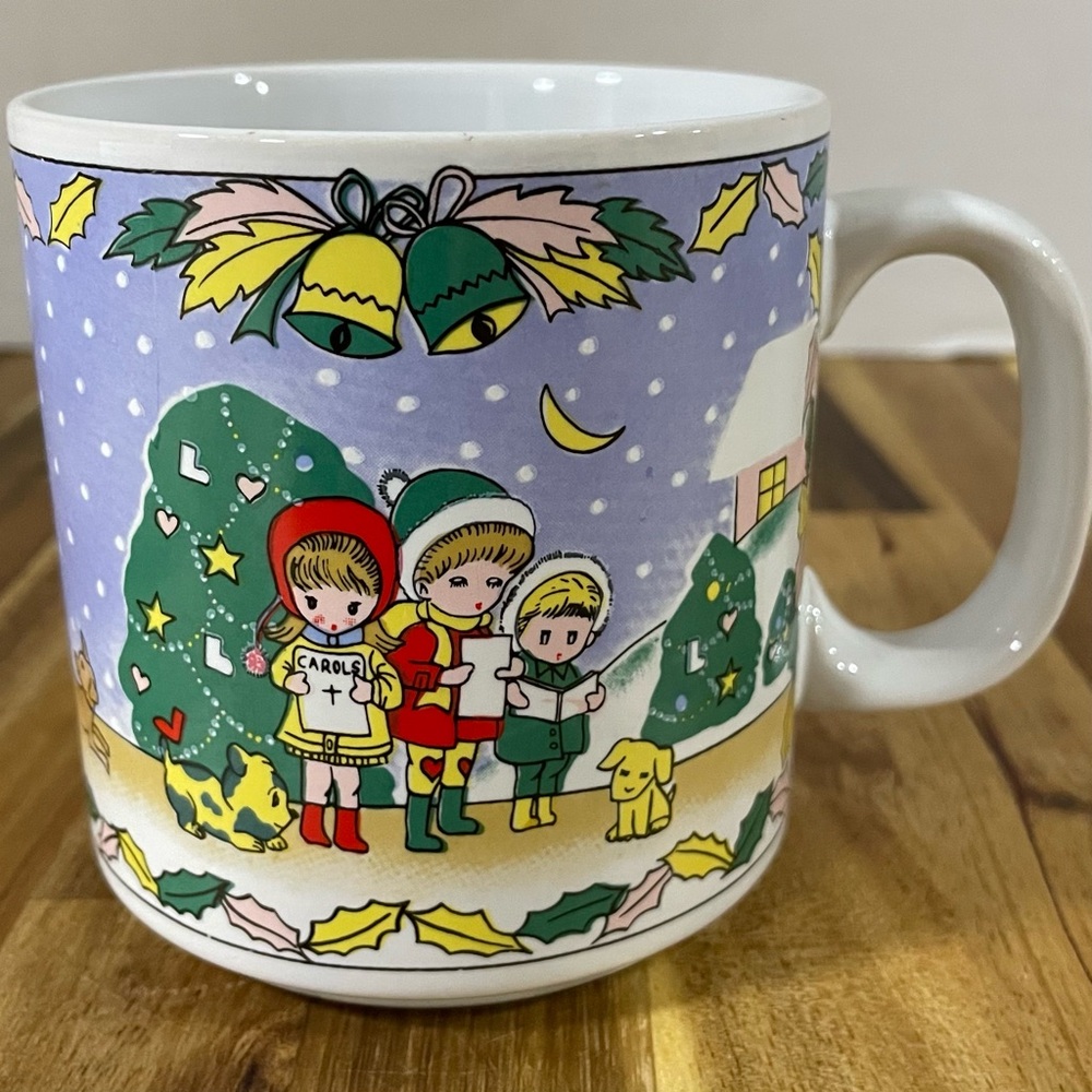 Vintage Lego Christmas Mug Santa Clause Caroling Angel Dogs